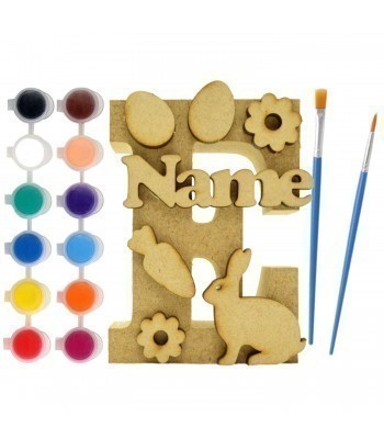Personalised Children's Paint Your Own Kits 18mm Freestanding Letter With Separate 3mm 3D Themed Shapes - Easter